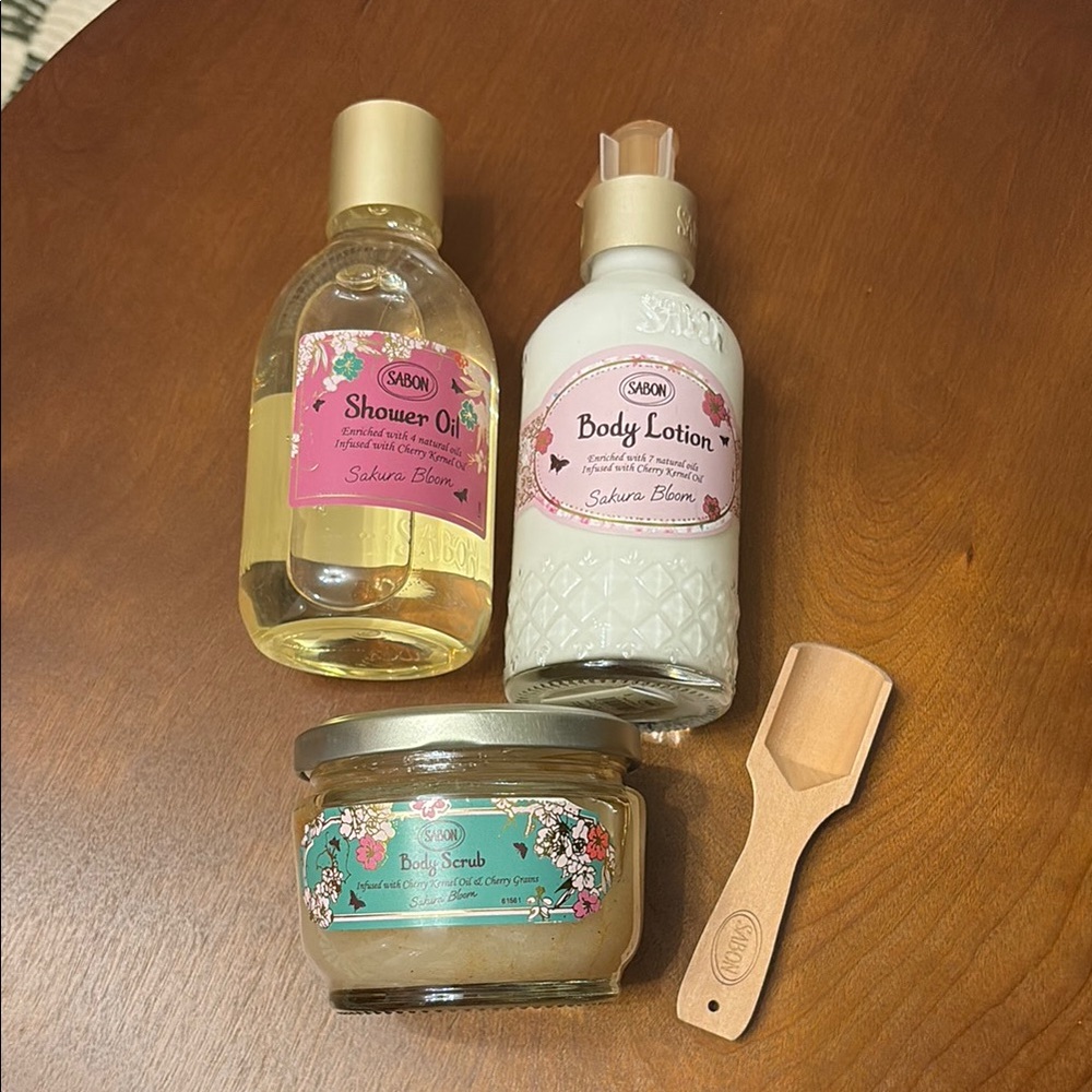 Sabon Sakura Bloom Body Care Bundle - Shower Oil, Body Lotion, Body Scrub